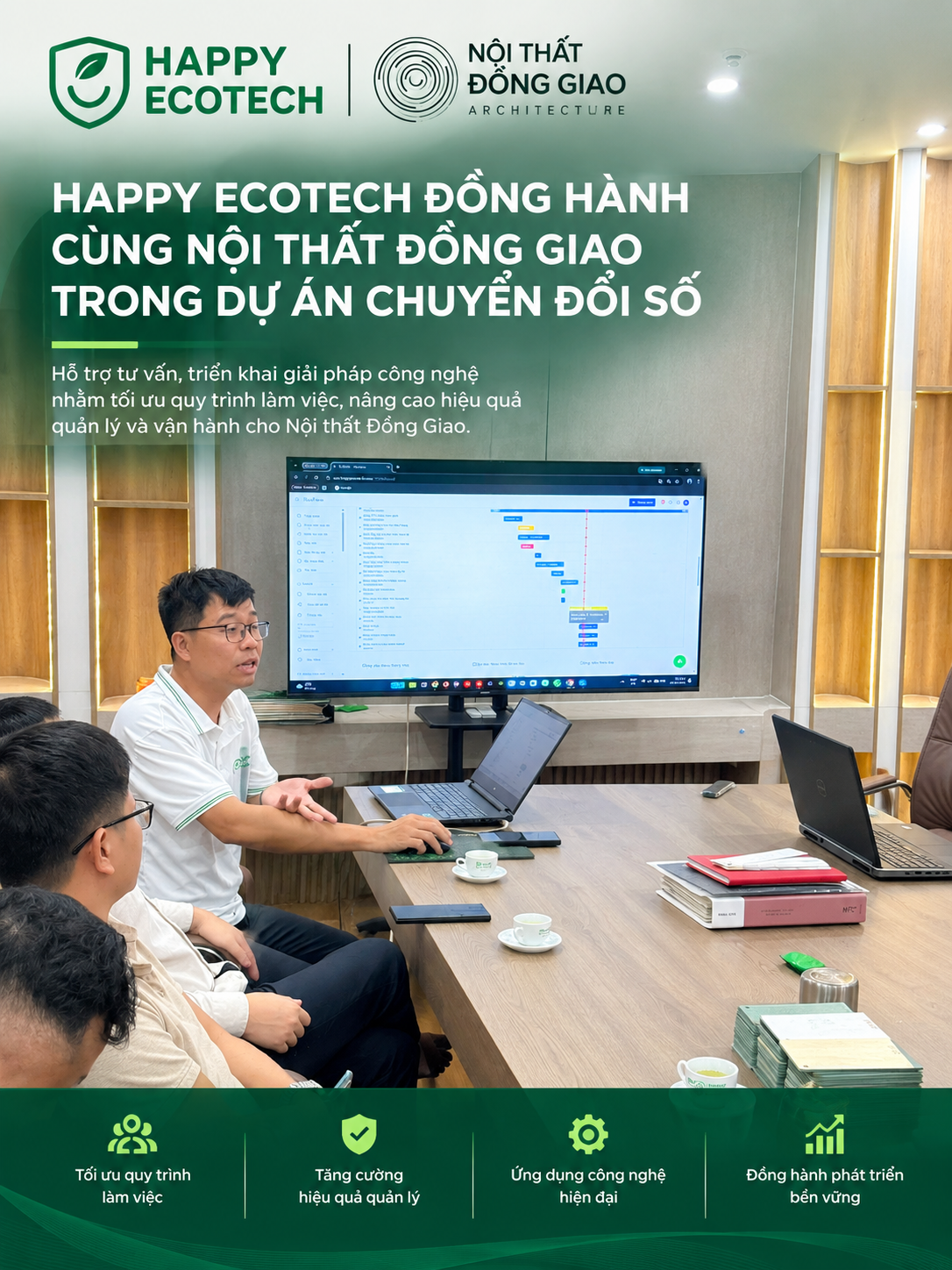 Giao diện phần mềm quản lý công việc TaskFlow được triển khai tại Nội thất Đồng Giao